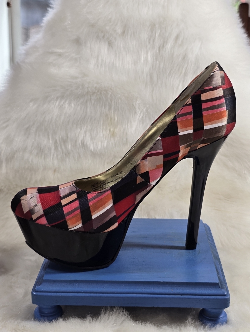 Carlos by Carlos Santana Satin Multi-Color Plaid Platform Pumps